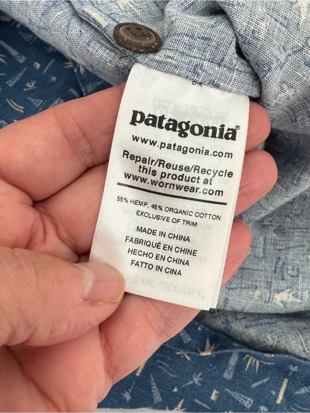 Patagonia Back Step Shirt Men XXL Blue Hemp/ Organic Cotton Short Sleeve - Picture 8 of 10